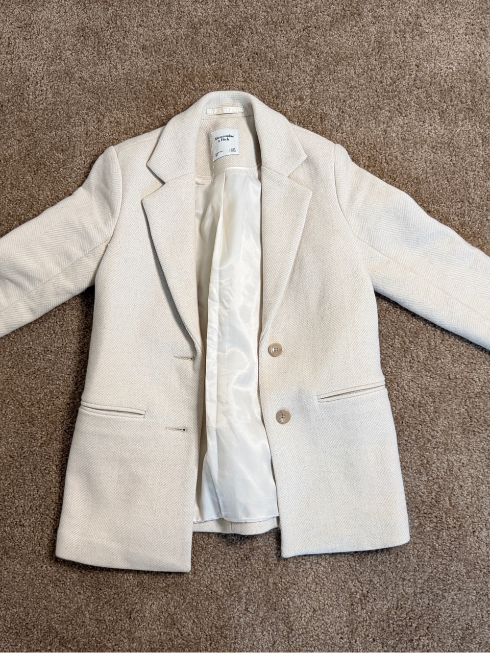 Abercrombie & Fitch Ivory Textured Two-Button Blazer